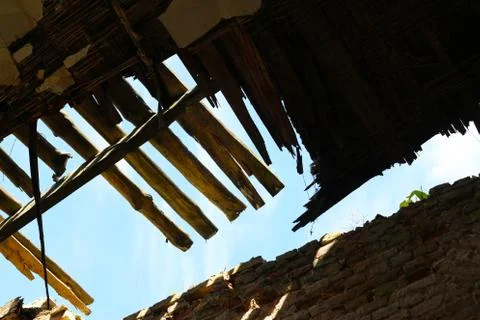 Destroyed ceiling in old castle Stock Photos