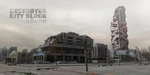 Destroyed City Block 01 3D Model