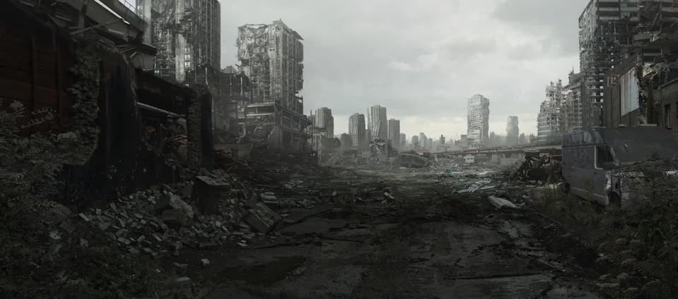 Destroyed Cityscape of the Future Illustration