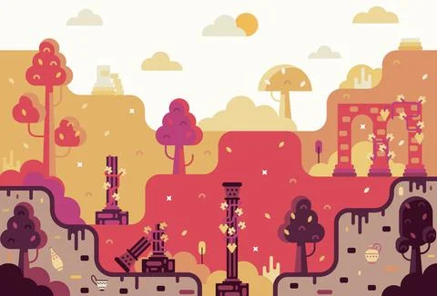 Destroyed columns walls and columns of an ancient city - Vector illustration Stock Illustration