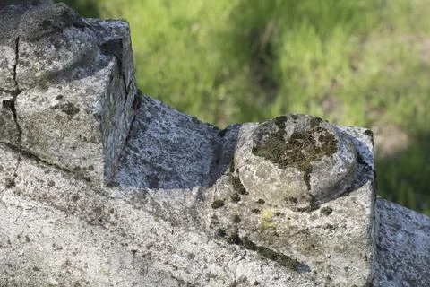 Destroyed elements of a marble staircase in an old castle. Reconstruction of Stock Photos