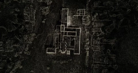 Destroyed factory in 3d points cloud style from bird view Stockbeeldmateriaal 246885151