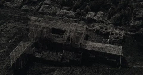 Destroyed factory in 3d points cloud style, 360 drone view Stockbeeldmateriaal 246885197