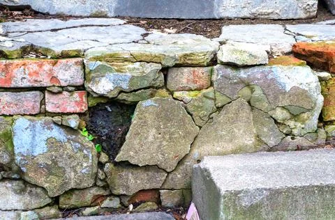 Destroyed foundation brick 스톡 사진