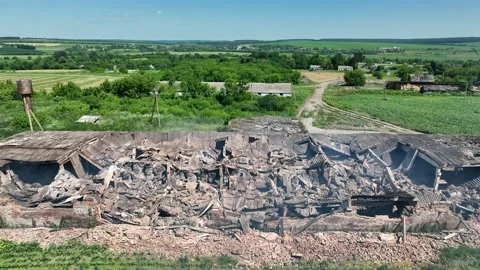 Destroyed grain storage hangar. Stock Footage 269903509