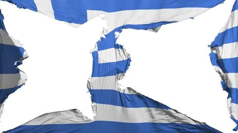 Destroyed Greece flag, white background, 3d rendering Stock Illustration