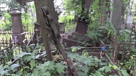 Destroyed groomed cemetery Stock Footage 59947355