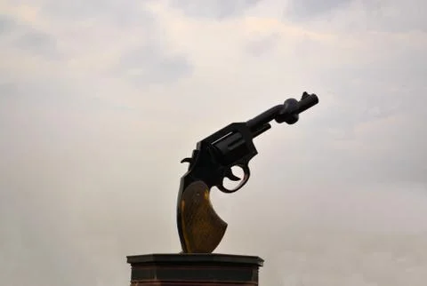 Destroyed handgun with broken muzzle Fotos Stock