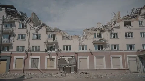 Destroyed hotel building in Chernihiv after being hit by a Russian bomb Video stock 201245255