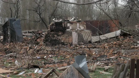 Destroyed house after being hit by a Russian bomb Stock-Footage 196118789