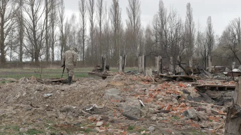 Destroyed house after being hit by a Russian bomb 스톡 동영상 196119090