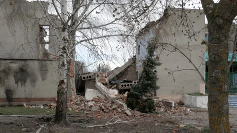 Destroyed house after being hit by a Russian bomb Stock-Footage 196127327