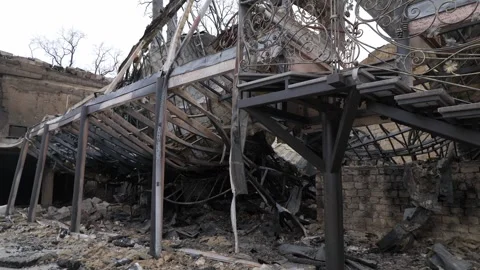 Destroyed house after bomb attacks in Ukraine. Ukraine war. Stock-Footage 244049156