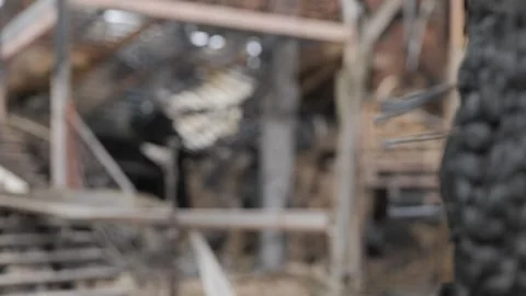 Destroyed house after bomb attacks in Ukraine. Ukraine war. Stock-Footage 244049953