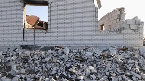 Destroyed house after bomb attacks in Ukraine. Ukraine war. Stock Footage 246865530