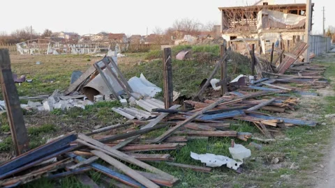 Destroyed house after bomb attacks in Ukraine. Ukraine war. Velyka Dymerka, Kyiv Видео 246865542