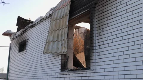 Destroyed house after bomb attacks in Ukraine. Ukraine war. Velyka Dymerka, Kyiv Stock-Footage 246865580