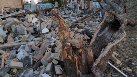 Destroyed house after bomb attacks in Ukraine. Ukraine war. Velyka Dymerka, Kyiv Stock Footage 246865607