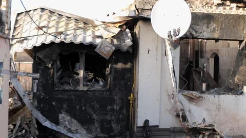 Destroyed house after bomb attacks in Ukraine. Ukraine war. Velyka Dymerka, Kyiv 動画素材 246865636