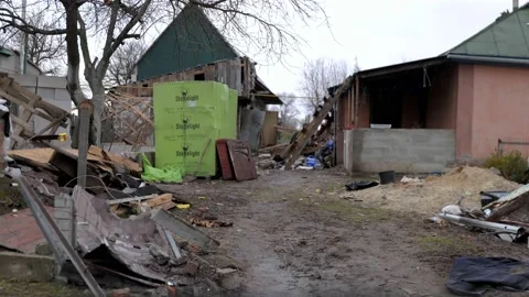 Destroyed house due to a Russian shell Видео 200133617