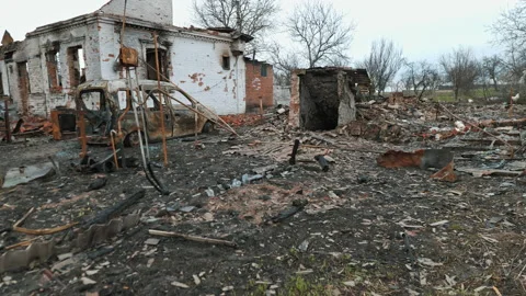 Destroyed house due to a Russian shell Видео 200787393