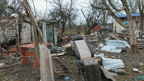 Destroyed house due to a Russian shell Stock Footage 200913520