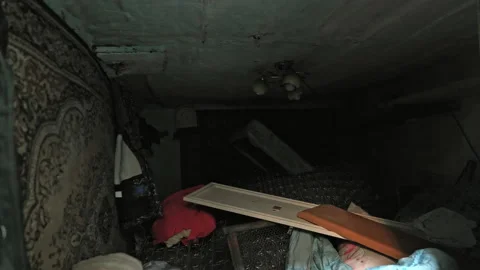 Destroyed house due to a Russian shell 動画素材 200913673