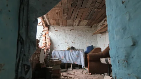 Destroyed house due to a Russian shell 動画素材 200913679
