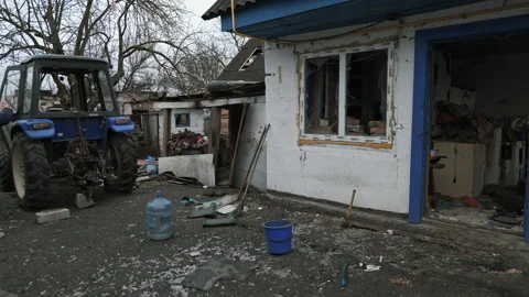 Destroyed house due to a Russian shell 動画素材 200914471