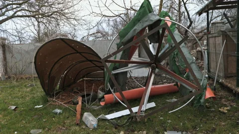 Destroyed house due to a Russian shell 動画素材 200914712