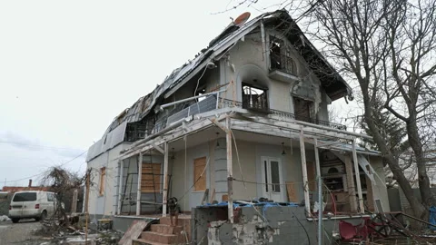 Destroyed house due to a Russian shell 動画素材 200914829