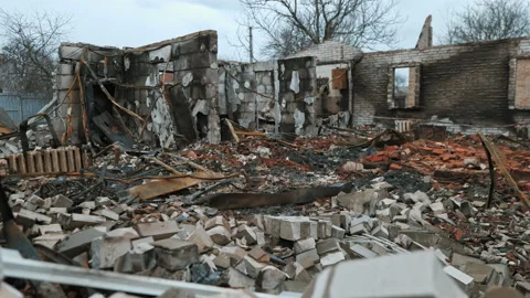Destroyed house due to a Russian shell 動画素材 200917064