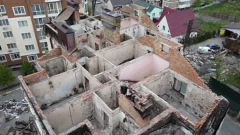 Destroyed house in Irpin Video stock 194689204