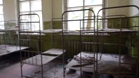Destroyed kindergarten in exclusion zone Pripyat Ukraine Stock Footage 83203294