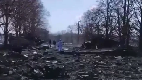Destroyed a large military column of Russian equipment Stock Footage 172495161