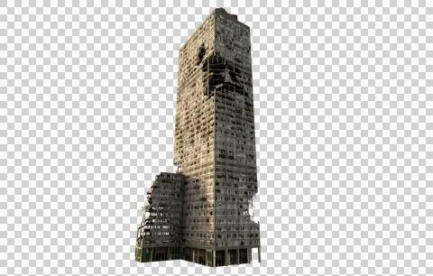 Destroyed Manhattan Skyscraper Ruin in Post Apocalyptic Style Stock Illustration