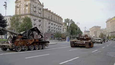 Destroyed many of the flagship tanks of the Russian army in Ukraine 2022 Stock Footage 205541216