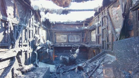 Destroyed Motorhome fire damage Video stock 69147403