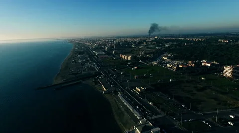 The destroyed nature. Buildings lining the beach. Aerial drone video. N Stock Footage 64739688