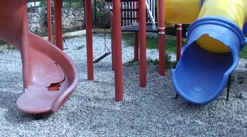 Destroyed objects at the children playground Stock Footage 47926685