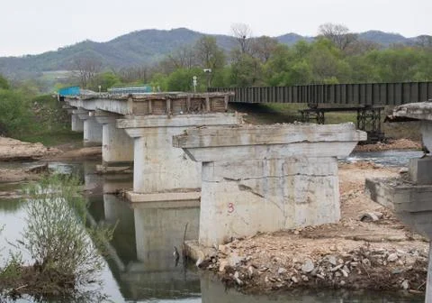 Destroyed Old Bridge Stock Photos