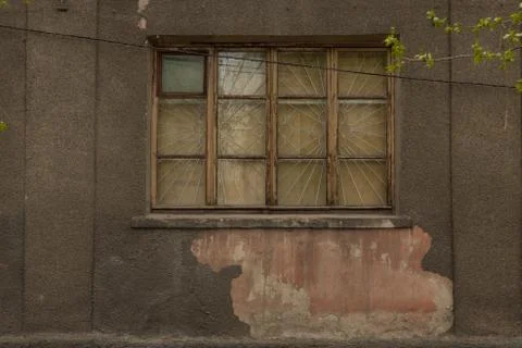 Destroyed old Soviet apartment buildings in the city Stock Photos