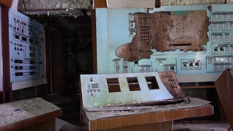 Destroyed operation board of Duga radar station 2 Stock Footage