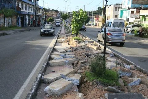 Destroyed pedestrian sidewa Stock Photos