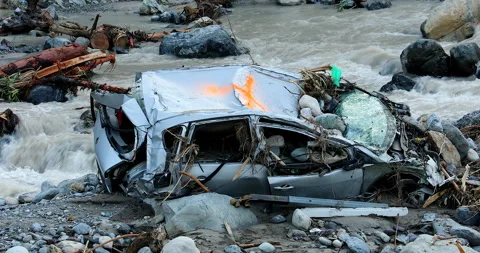 Destroyed Renault Car In River Stock Footage 140758114