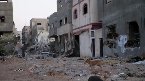 Destroyed residential buildings in an attack during Israel-Hamas war Stock Footage 275840822