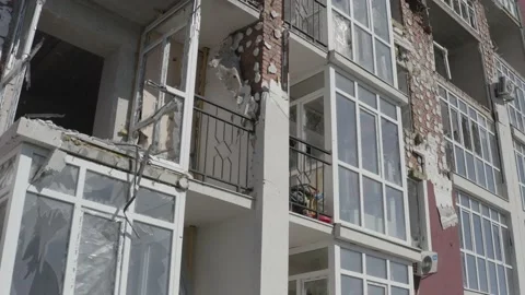 Destroyed residential modern house after air attack. War in Ukraine. Stock Footage 192007358