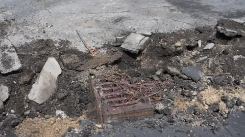 Destroyed road surface to be replaced with a new surface 库存影片 280440584