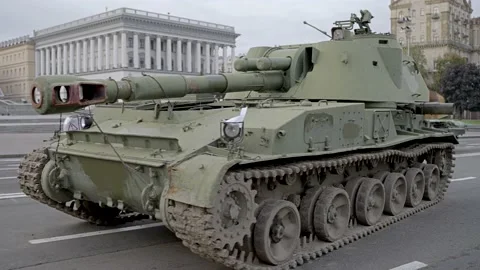 Destroyed russian Self-propelled artillery mount "Gvozdica" by the AFU Stock Footage 205540986