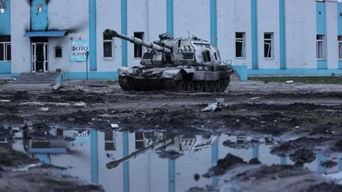 Destroyed russian self-propelled howitzer Stock Footage 181939280